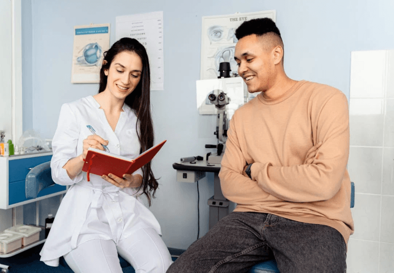 A doctor talking to a patient