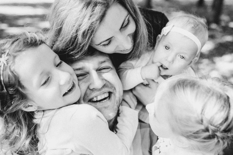 A monochrome picture of a family