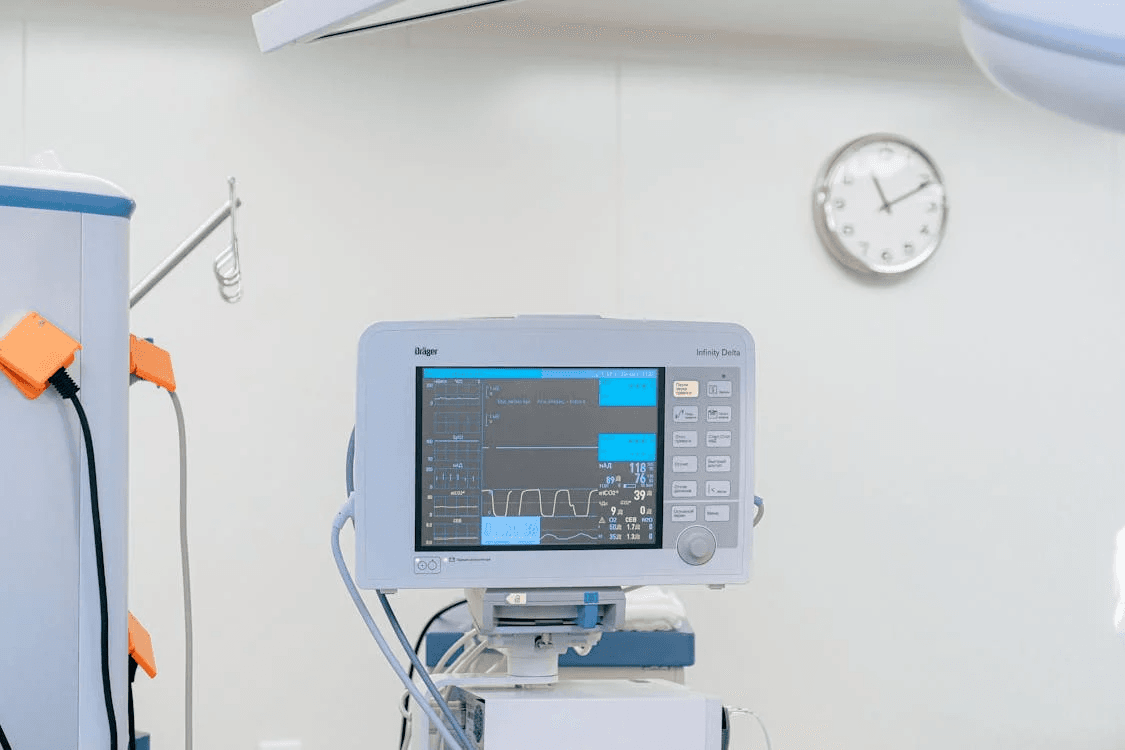 close-up of a heart rate monitor in a hospital room