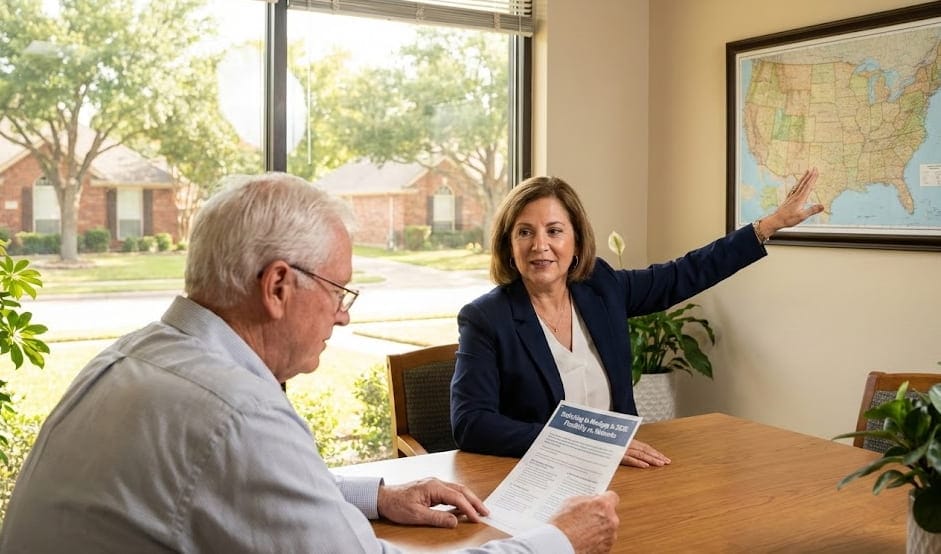 A Texas insurance advisor explaining the 2026 process of switching from Medicare Advantage to a Medigap policy for a senior client.