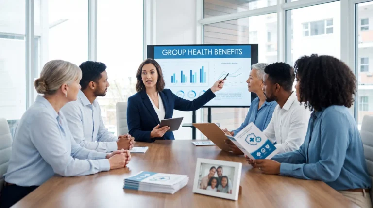 Dental professional explaining treatment options and insurance details to a patient during a consultation in a modern dental office.