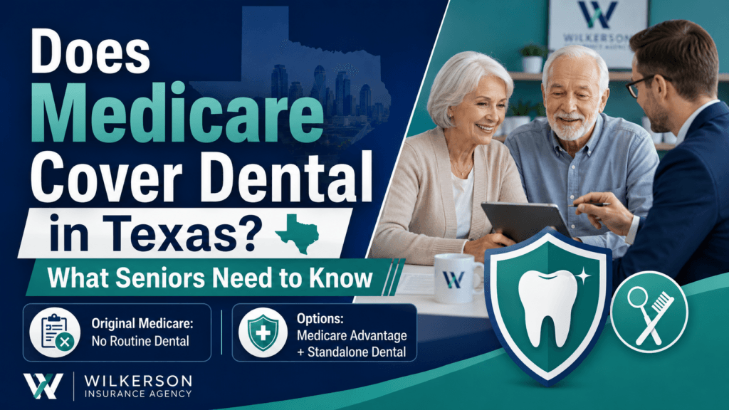 Senior couple reviewing Medicare dental coverage options in Texas with a licensed insurance advisor.